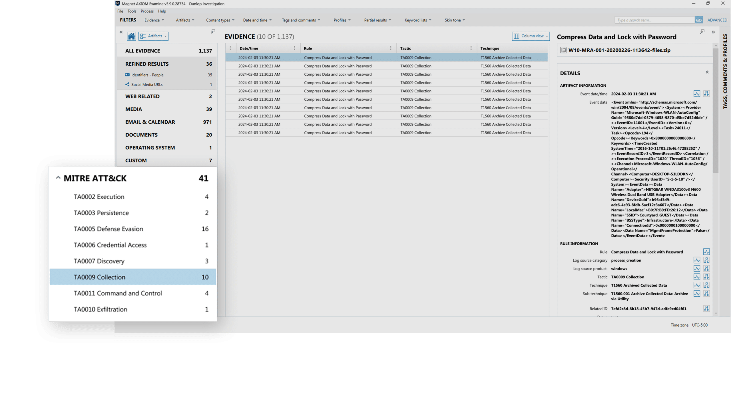 Interface view of MITRE ATT&CK in Magnet Axiom Cyber