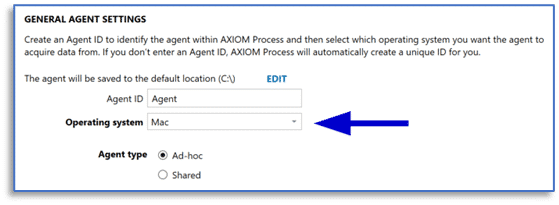 A screenshot from Magnet AXIOM Cyber showing how to choose Mac from the Operating system drop-down menu.