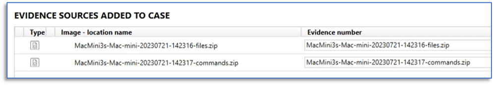 A screenshot of evidence sources added to a case in Magnet AXIOM Cyber.